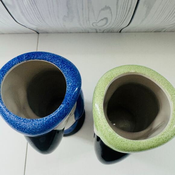 Set of 2 Vintage Parrot Macaw Ceramic Tropical Island Tiki 8" Vase Blue Green - Picture 7 of 8